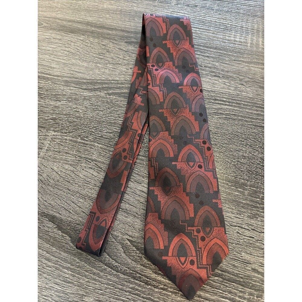 Format Vintage Silk Tie Geometric Japan Black Rust